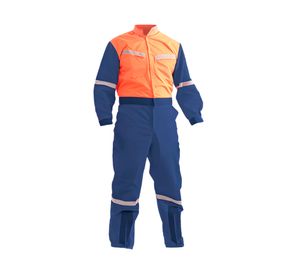 Overol gabardina bicolor azul naranjo