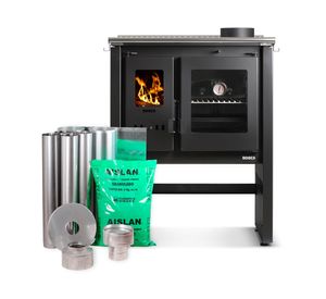 Cocina a leña Ares 70 charcoal + kit de instalación