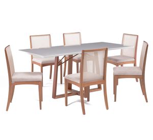 Comedor 6 sillas Nara canela/beige 79.8x180x90 cm