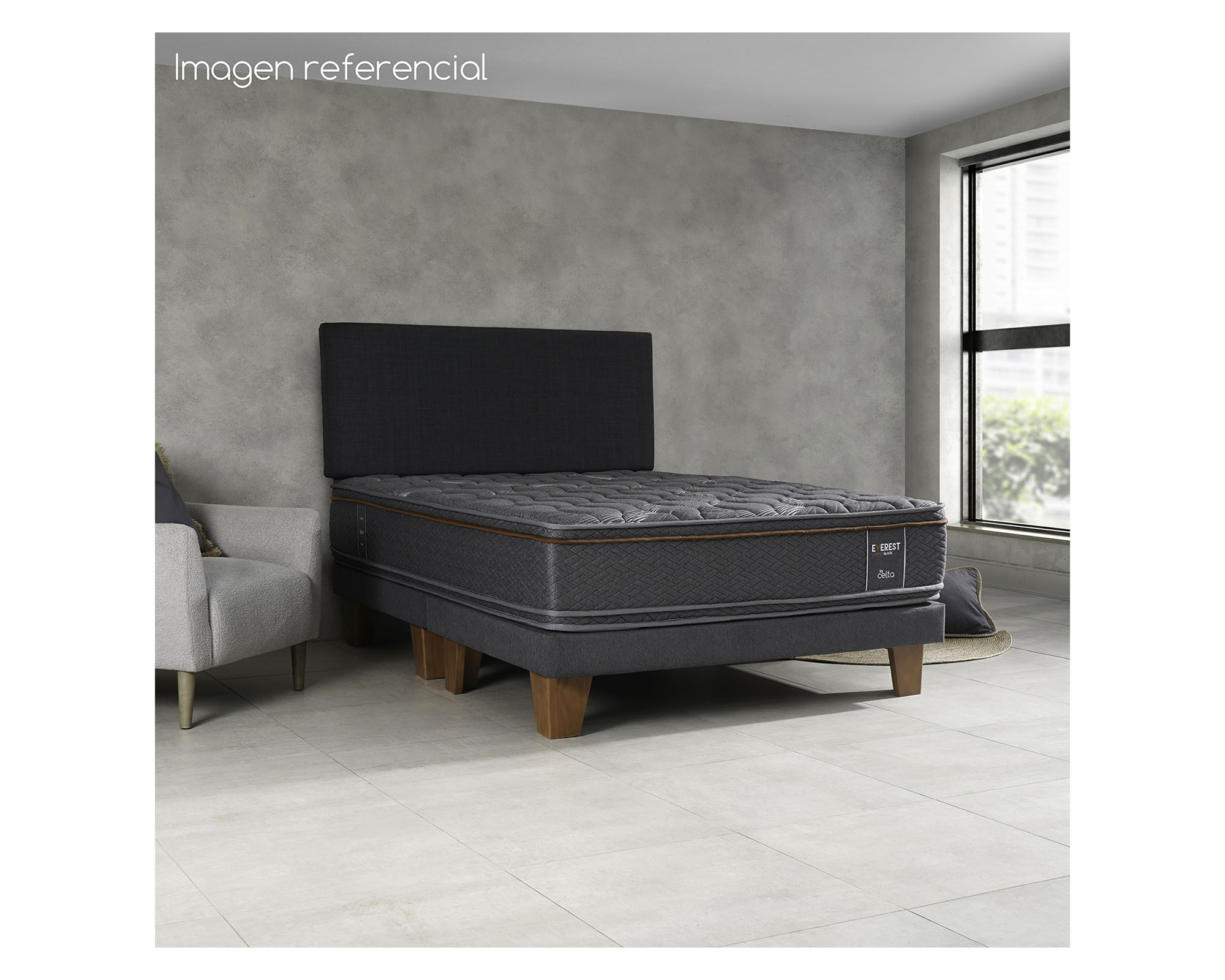 Cama europea 2 plazas x 190 cm Everest Cooper base dividida +