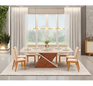 Comedor 8 sillas Zafira café 81.5x100x200 cm