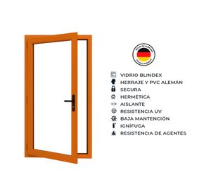 Puerta 95x200 cm PVC alemán termopanel Blindex roble