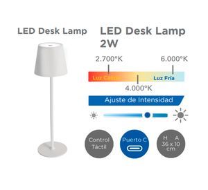 Lámpara sobremesa 2W LED Dimeable USB blanco