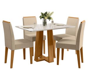 Comedor 4 sillas Provence vidrio beige 80x120x80 cm