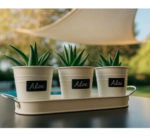 Set 3 maceteros pizarra + bandeja crema