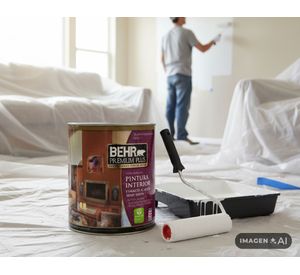 Esmalte al agua interior Semi-Satinado blanco Behr Premium Plus 1/4 Galón (litro)