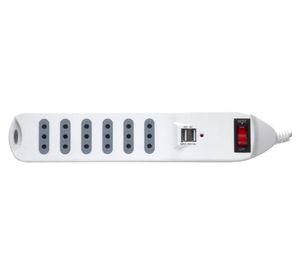 Alargador múltiple 6 posiciones 2 USB-A 5 m 10A 250V blanco