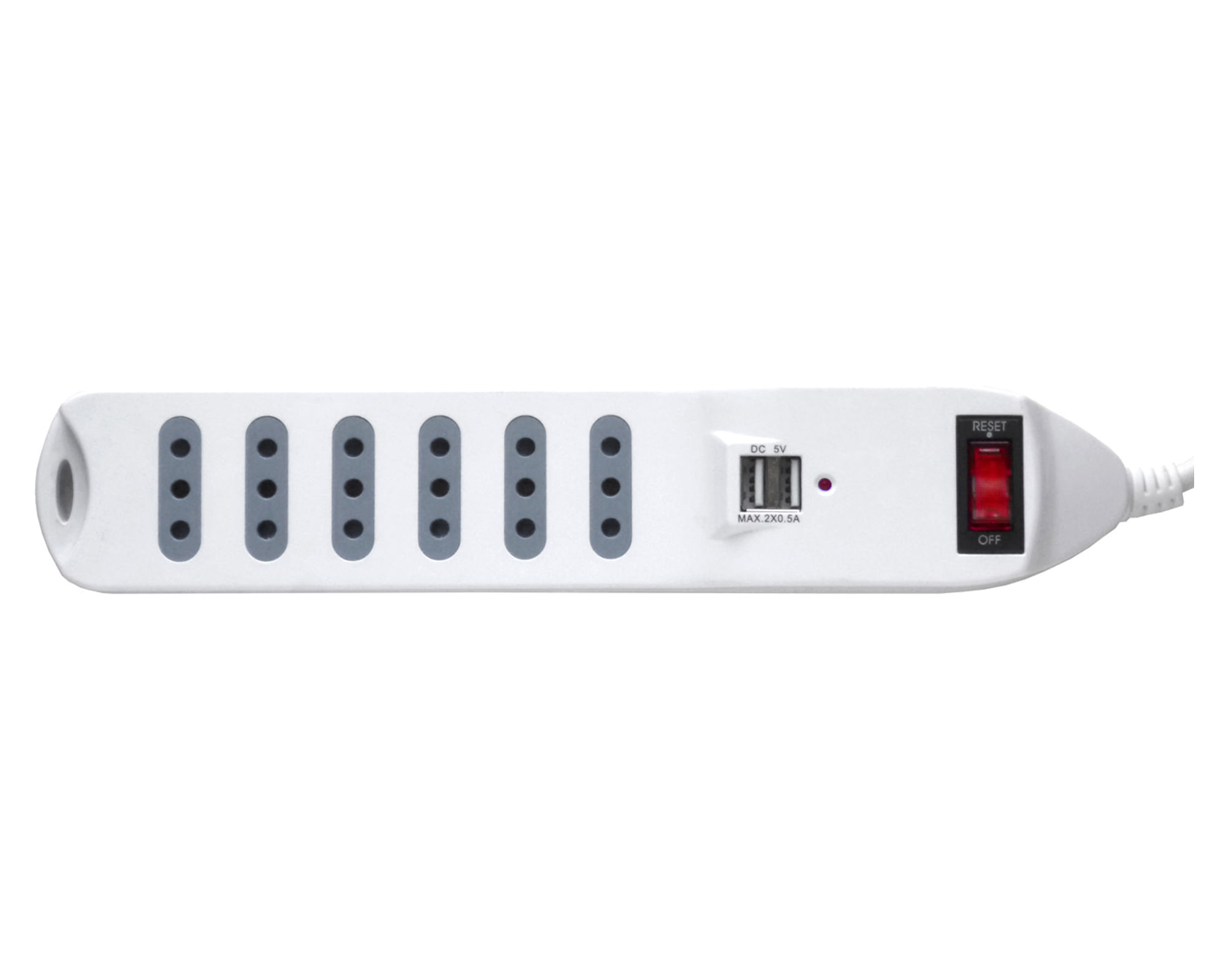 Alargador múltiple 6 posiciones 2 USB-A 5 m 10A 250V blanco