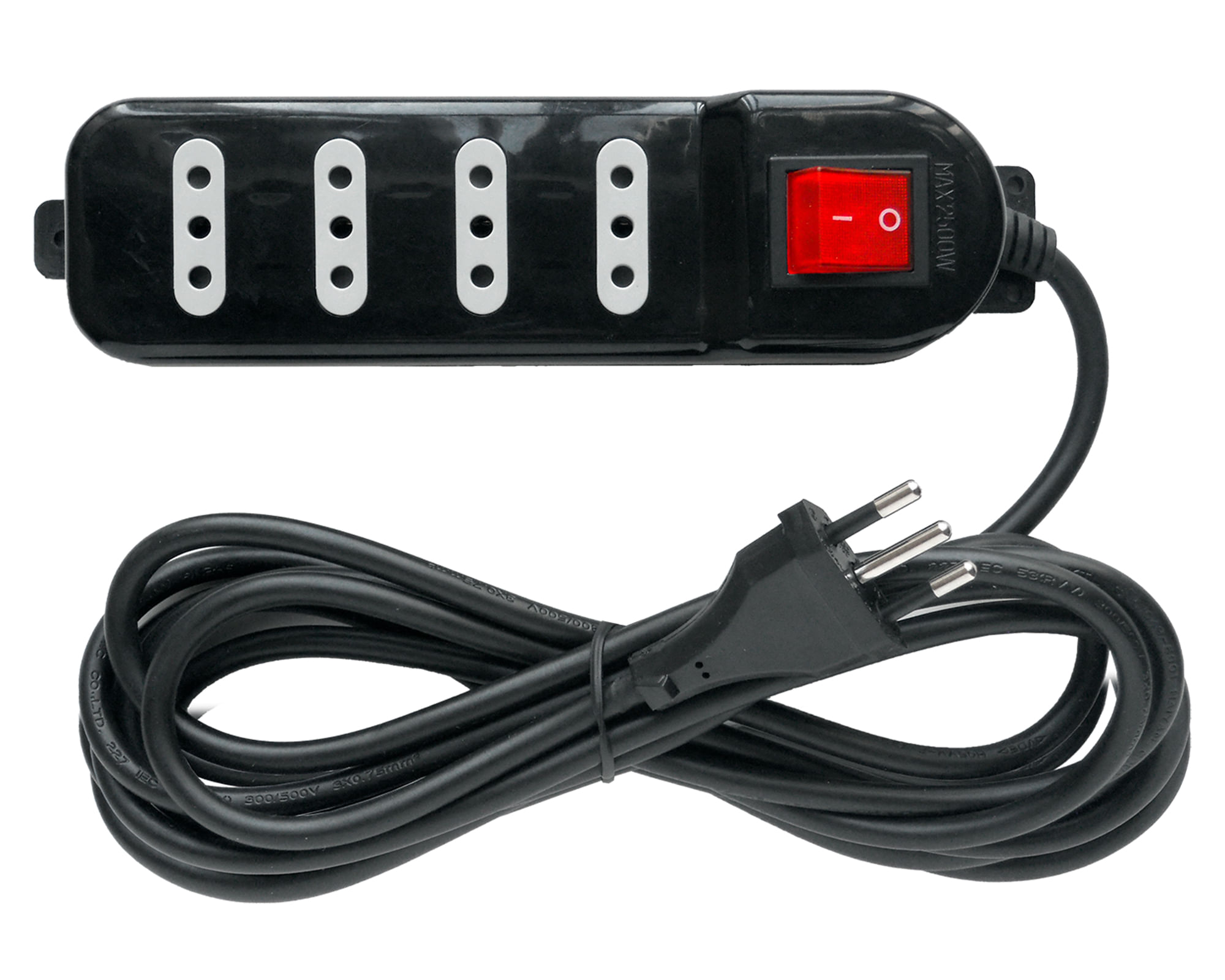 Alargador múltiple 4 posiciones 5 m 10A 250V negro