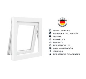 Ventana Proyectante PVC alemán termopanel Blindex 50x50 cm blanco