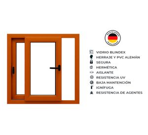 Ventana corredera PVC alemán termopanel Blindex 121x100 cm roble dorado