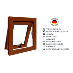 Ventana Proyectante PVC alemán termopanel Blindex 50x50 cm nogal