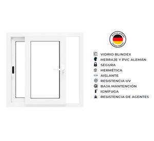 Ventana corredera PVC alemán termopanel Blindex 100x100 cm blanco