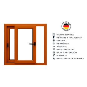 Ventana corredera 140x120 cm PVC alemán termopanel Blindex roble dorado