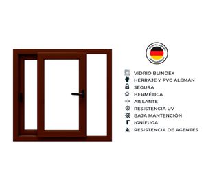 Ventana corredera PVC alemán termopanel Blindex 100x100 cm nogal