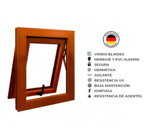 Ventana Proyectante PVC alemán termopanel Blindex 50x50 cm roble