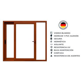 Ventana corredera 195x205 cm PVC alemán termopanel Blindex roble dorado