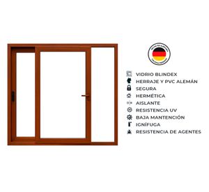 Ventana corredera PVC alemán termopanel Blindex 195x205 cm roble dorado