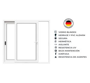 Ventana corredera 195x205 cm PVC alemán termopanel Blindex blanco