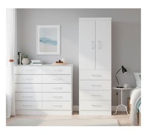 Combo Clóset 2 puertas 4 cajones + Cómoda 10 cajones blanco