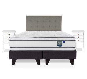Cama Europea Majesty king respaldo Design gris + 2 veladores Roma