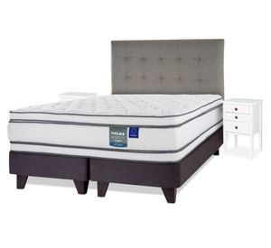 Cama Europea Majesty king respaldo Design gris + 2 veladores Roma