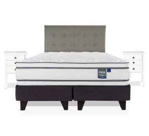 Cama Europea Majesty súper king respaldo Design gris + 2 veladores Roma