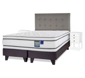 Cama Europea Majesty súper king respaldo Design gris + 2 veladores Roma