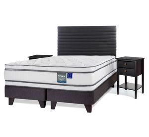 Cama Europea Majesty 2 plazas base dividida respaldo Modern + 2 veladores Rover