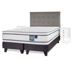 Cama Europea Majesty 2 plazas base dividida respaldo Design gris + 2 veladores Roma