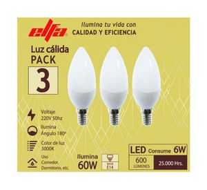 Ampolleta LED 6W E14 cálida 3 un.
