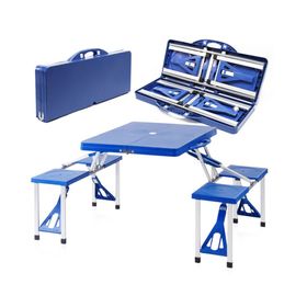 Mesa camping plegable azul 67x134x84.5 cm
