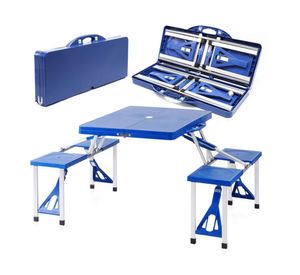 Mesa camping plegable azul 67x134x84.5 cm
