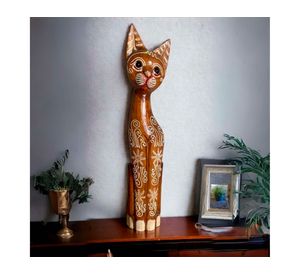 Adorno Gato artesanal 60 cm madera
