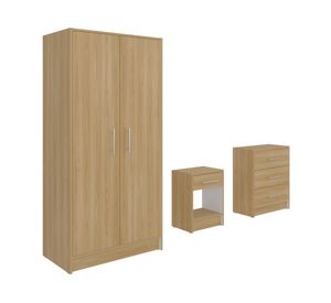 Clóset 2 puertas + Cómoda 3 cajones + Velador 1 cajón Francis fresno europeo/blanco