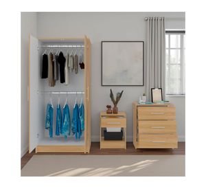 Clóset 2 puertas + Cómoda 3 cajones + Velador 1 cajón Francis fresno europeo/blanco