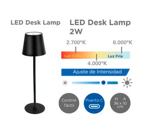 Lámpara sobremesa LED dimeable 2W negro