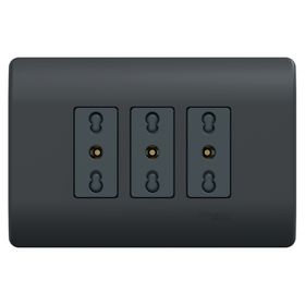 Placa Genesis armada con toma corriente triple 10/16A 2P+T black