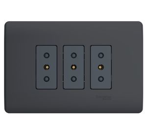 Placa Genesis armada con toma corriente triple 10 A 2P+T black