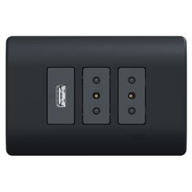 Placa Genesis armada 2 toma corriente 10 A + 1 USB black