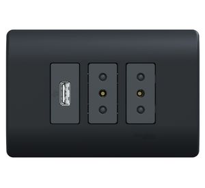 Placa Genesis armada 2 toma corriente 10 A + 1 USB black