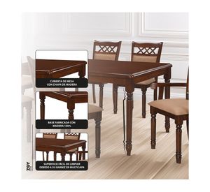 Comedor 4 sillas + 2 sitiales Mallorca café 160x100x76 cm