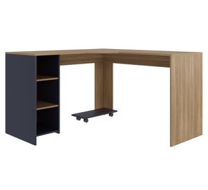 Escritorio L fresno europeo/kronos azul 76.5x130x130 cm