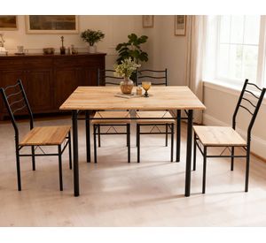 Comedor Barry negro/madera 4 Sillas