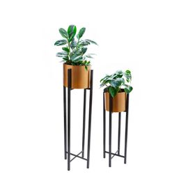 Macetero pedestal dorado 2 un.