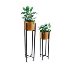 Macetero pedestal dorado 2 un.