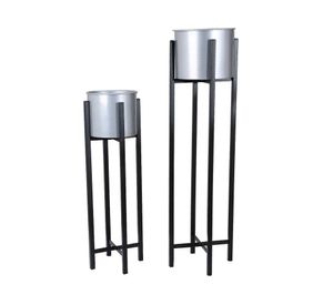 Macetero pedestal plateado 2 un.