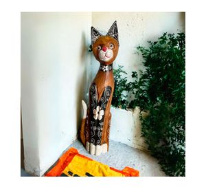 Gato madera artesanal 60 cm café/negro