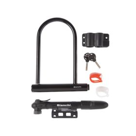 Set luz para bicicleta + bombín + candado U-lock