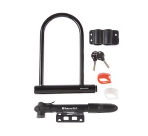 Set luz para bicicleta + bombín + candado U-lock